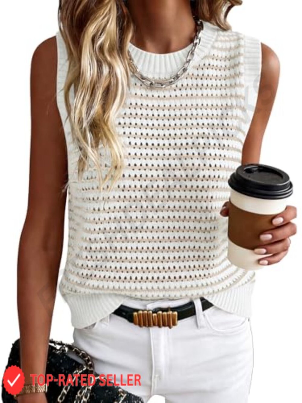 Sleeveless Knit Sweater Vest Striped Round Neck Casual Summer Tank Top